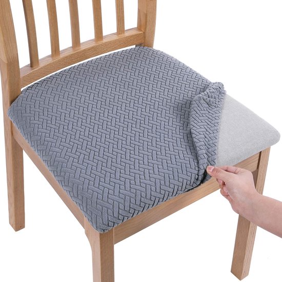 Stoelhoezen zitvlak set van 4, stretch bekleding voor stoelen stoelbekledingen voor eetkamerstoelen afwasbaar schone bekleding stoelhoezen voor stoelen, grijs