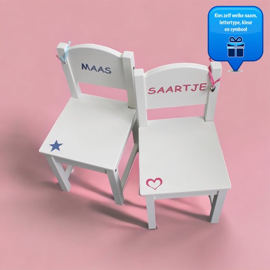 Stoeltje met (eigen) naam en symbool naar keuze | geboortestoeltje | kinderstoeltje | compleet gemonteerd | wit stoeltje van hout | kraamcadeau van Geboortestoeltje.
