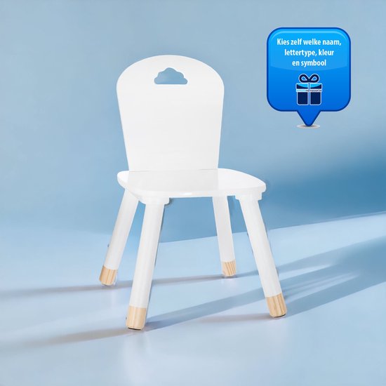 Stoeltje 'Wolk' met (eigen) naam en symbool naar keuze | geboortestoeltje | kinderstoeltje van MikoKids