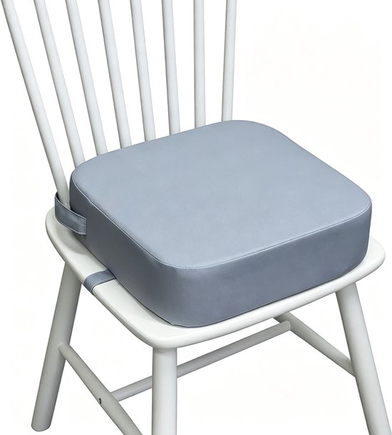 Stoelverhoger Kinderen - 34x34x9 cm Lichtgrijs Zitverhoger met Veiligheidsgordels en Wasbare Hoes voor Eetkamerstoel