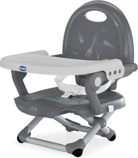 Stoelverhoger Pocket Snack - Verstelbare Kinderstoel - 3 Hoogtes - Lichtgewicht en Compact - Afneembaar Blad - Grijs van Chicco