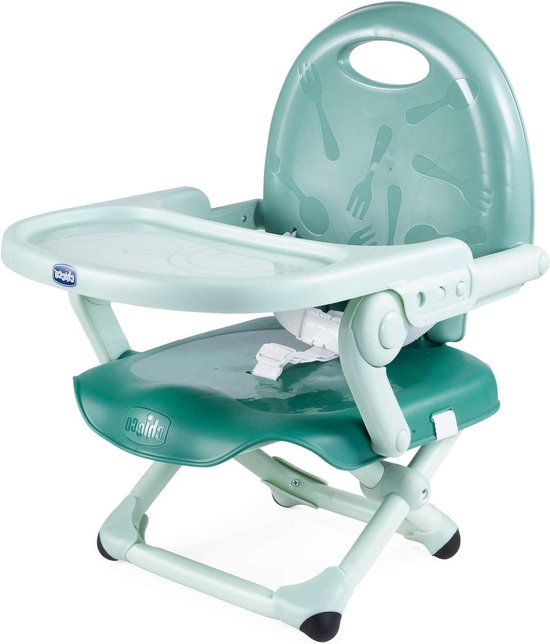 Stoelverhoger Pocket Snack - Verstelbare Kinderstoel - 3 Hoogtes - Lichtgewicht en Compact - Afneembaar Blad - Sage - Kinderstoel van Chicco