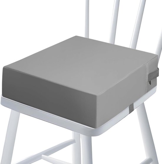 Stoelverhoger voor Kinderen – 9 cm Verhoogkussen – Zitverhoger voor Eettafel & Eetkamerstoel – Peuter Stoel verhoger - Stoelkussen waterdicht – Lichtgewicht & Veilig met Riemen - Grijs van Amazinggirl