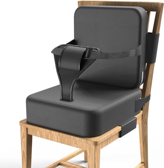 Stoelverhoger voor Kinderen – Verhoogkussen – Zitverhoger voor Eettafel & Eetkamerstoel – Peuter Stoel verhoger - Stoelkussen waterdicht – Lichtgewicht & Veilig met Veiligheidsgordel - Zwart van Merkloos