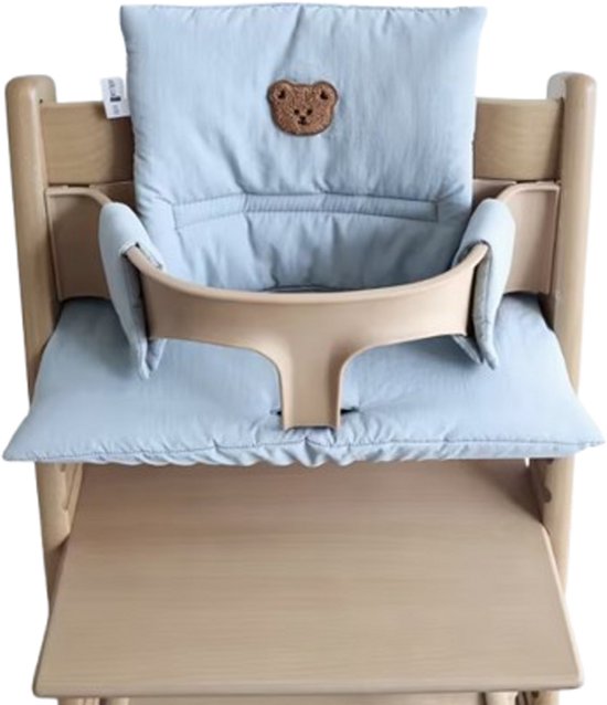 Stoelverkleiner beer blauw - kussenset beer blauw - stoelverkleiner voor stokke tripp trapp - kinderstoel verkleiner - stoel kussen