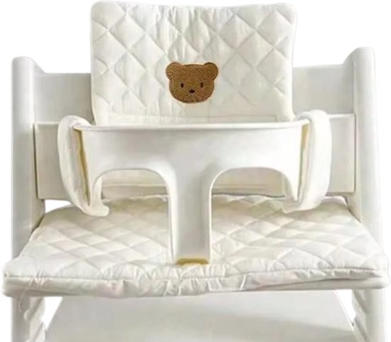Stoelverkleiner beer wit geruit - kussenset wit geruit beer - stoelverkleiner voor stokke tripp trapp - kinderstoel verkleiner - stoel kussen van Merkloos