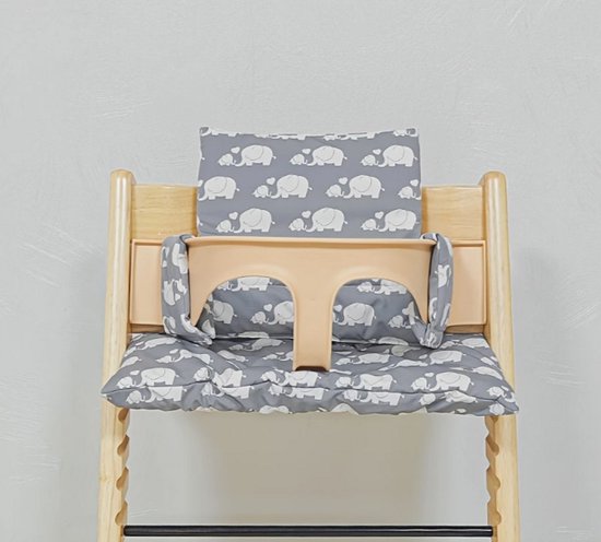 Stoelverkleiner olifanten - kussenset olifant grijs - stoelverkleiner voor stokke tripp trapp - kinderstoel verkleiner - stoel kussen van Merkloos