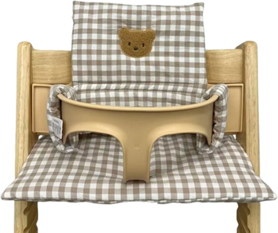 Stoelverkleiner ruitjes beer - kussenset beer - ruitjes - stoelverkleiner geschikt voor stokke tripp trapp - kinderstoel verkleiner - stoel kussen