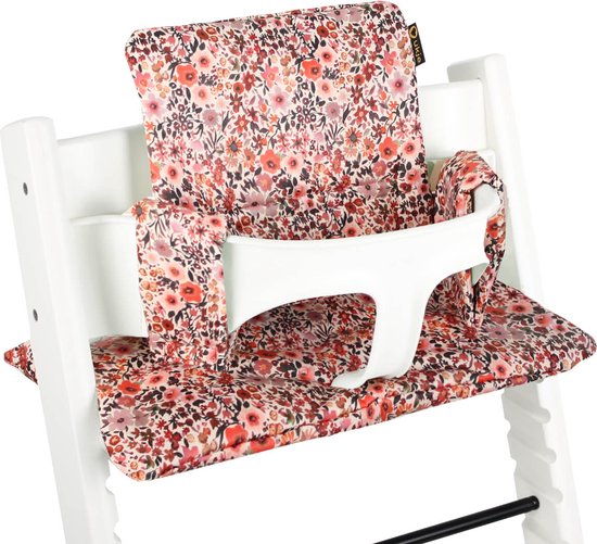 Stoelverkleiner TrippTrapp Kussen - Geschikt voor Stokke Tripp Trapp Kussenset - Kinderstoel Verkleiner - Perfecte Pasvorm - Geplastificeerd en Snel Schoon - Roze - Bloemen Print