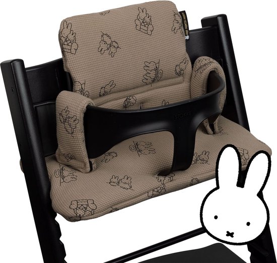 Stoelverkleiner TrippTrapp Ukje - Nijntje - Geschikt voor Stokke Tripp Trapp Kussenset - Kinderstoel Verkleiner Kussen - Perfecte Pasvorm - Oeko-Tex katoen - Taupe Nijntje wafelstof van Merkloos