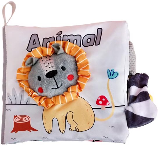 Stoffen boek - 3D tactiel babyboek met hoog contrast, zacht kreukboek voor baby's en peuters (Leeuw) van Merkloos