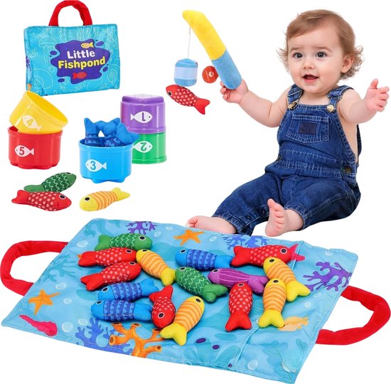 Stoffen visspel voor baby’s - Baby Speelgoed 1 jaar - Montessori speelgoed 6 maanden tot 2 jaar - Vissen - Sinterklaas cadeautjes - Baby cadeaus 6 maanden van DreamWoodz