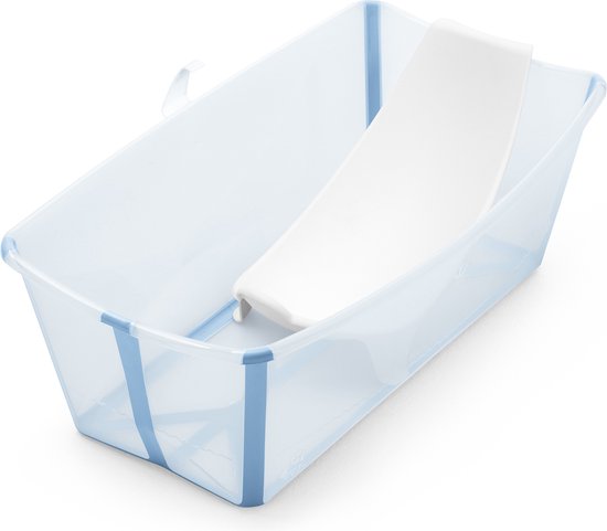 Stokke Flexi Bath (Ocean Blue) met ondersteuning voor pasgeborenen - Duurzaam en gemakkelijk op te bergen - Handig voor thuis of op reis - Voor baby’s en kleuters en tot 4 jaar