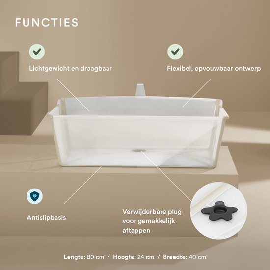 Stokke Flexi Bath X-Large, Sandy Beige - Ruim opvouwbaar babybadje - Lichtgewicht en gemakkelijk op te bergen - Handig om thuis of op reis te gebruiken - Geschikt voor kinderen van 0-6 jaar van Stokke