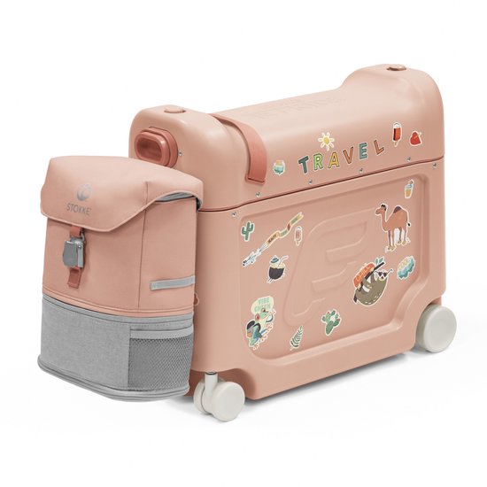 Stokke JetKids Reispakket, Coral Pink - Met BedBox Ride-On koffer en rugzak - Voor kinderen van 2-7 Jaar (tot 35 kg)