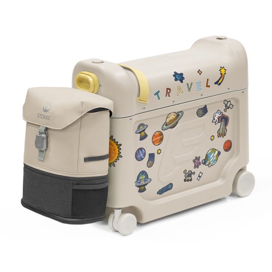 Stokke JetKids Reispakket, Moonglow White - Met BedBox Ride-On koffer en rugzak - Voor kinderen van 2-7 Jaar (tot 35 kg)