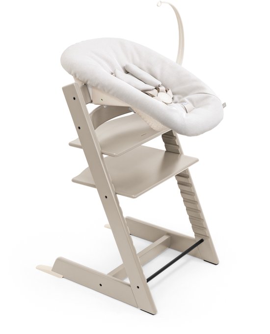 Stokke Tripp Trapp bundel Cashmere Grey | Babyset Cashmere Grey | Newborn Vanilla White/ Beige | Tray Vanilla White | Kussenset Pastel Stripes