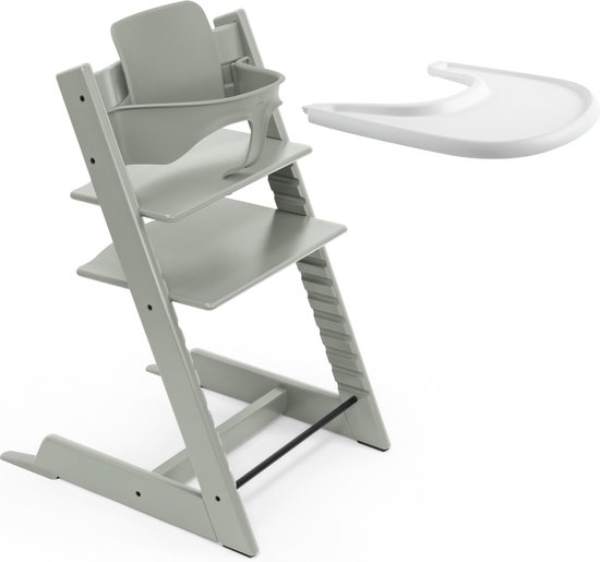 Stokke Tripp Trapp kinderstoel (Glacier Green) en Stokke dienblad (wit) - Incl. Tripp Trapp stoel, babyset voor kinderen van 6-36 maanden en dienblad - Verstelbaar, ergonomisch en gemakkelijk schoon van Stokke