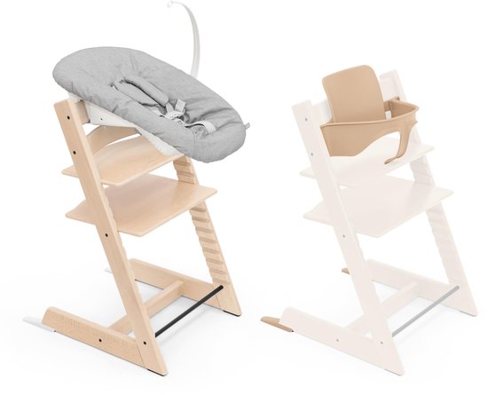 Stokke Tripp Trapp kinderstoel, Natural (inclusief stoel en Babyset 2) met set voor pasgeborenen (Grey) - veilig, verstelbaar, ergonomisch ontwerp van Stokke