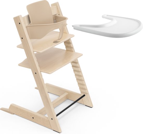Stokke Tripp Trapp-kinderstoel (naturel), Stokke-dienblad (wit) - Incl. Tripp Trapp-stoel, babyset 2 voor kinderen van 6-36 maanden en Stokke-dienblad - Verstelbaar, ergonomisch en gemakkelijk schoon te maken van Merkloos
