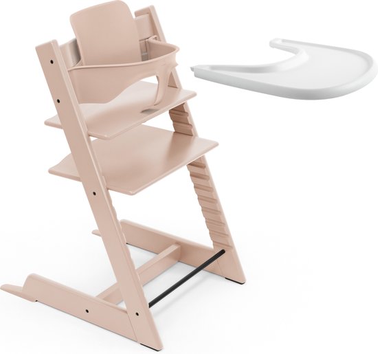 Stokke Tripp Trapp-kinderstoel (Serene Pink), Stokke-dienblad (wit) - Incl. Tripp Trapp-stoel, babyset 2 voor kinderen van 6-36 maanden en Stokke-dienblad - Verstelbaar, ergonomisch en gemakkelijk schoon te maken