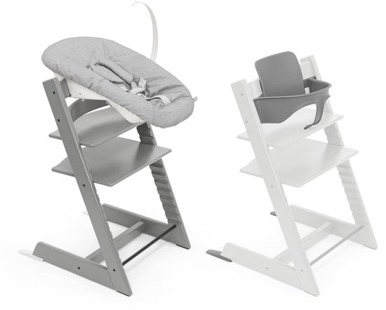 Stokke Tripp Trapp kinderstoel, Storm Grey (inclusief stoel en Babyset 2) met set voor pasgeborenen (Grey) - veilig, verstelbaar, ergonomisch ontwerp van Stokke