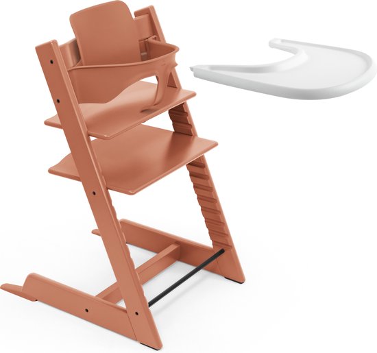 Stokke Tripp Trapp kinderstoel (terracotta) met Stokke dienblad (wit) - Incl. Tripp Trapp stoel, babyset 2 voor kinderen van 6-36 maanden en dienblad - Verstelbaar, ergonomisch en gemakkelijk schoon van Stokke
