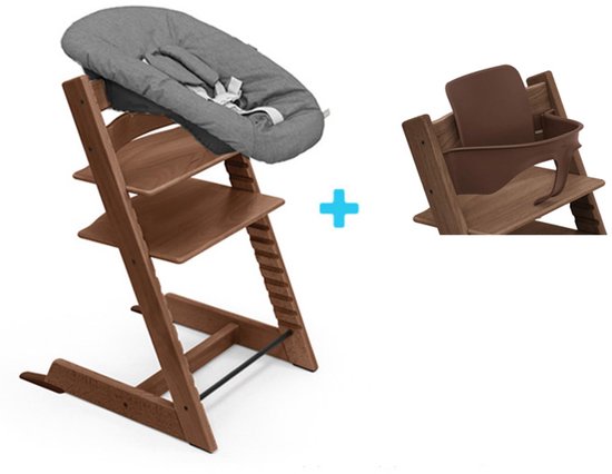 Stokke Tripp Trapp Kinderstoel - Warm Brown | Bundel met babyset en zwarte newbornset van Merkloos