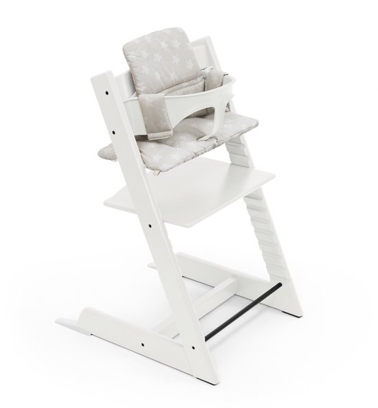 Stokke Tripp Trapp kinderstoel (White) met kussen OCS (Star Silver) - Inclusief Tripp Trapp stoel, babyset 2 voor kinderen van 6-36 maanden van Stokke