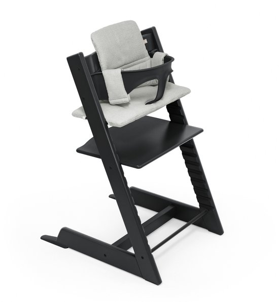 Stokke Tripp Trapp-kinderstoel (zwart) met kussen OCS (Nordic Grey) - Inclusief Tripp Trapp-stoel, babyset 2 voor kinderen van 6-36 maanden van Stokke