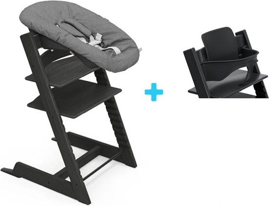 Stokke Tripp Trapp - Zwart | Bundel met babyset en zwarte newbornset van Stokke