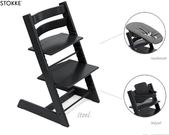 Stokke Tripp Trapp - Zwart | Bundel met babyset en zwarte newbornset