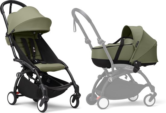 Stokke YOYO3-kinderwagen met Newborn Shell - Inclusief zwart frame, YOYO 6+ kleurenpakket (Olive) en Newborn Shell (Olive) van Merkloos
