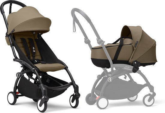 Stokke YOYO3-kinderwagen met Newborn Shell - Inclusief zwart frame, YOYO 6+ kleurenpakket (Toffee) en Newborn Shell (Toffee) van Merkloos