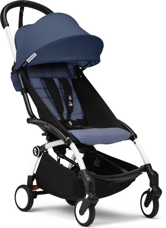 Stokke YOYO3 kinderwagen vanaf 6 maanden - Inclusief wit frame / Air France Blue zitkussen + luifel - In een handomdraai in- en uitklapbaar - Licht en compact - Past in handbagage van Merkloos