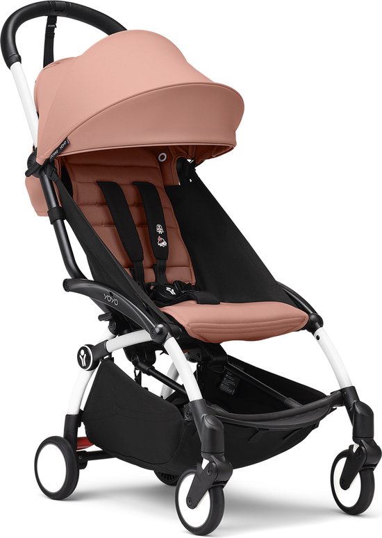 Stokke YOYO3 kinderwagen vanaf 6 maanden - Inclusief wit frame / Ginger zitkussen + luifel - In een handomdraai in- en uitklapbaar - Licht en compact - Compatibel met handbagage van Stokke