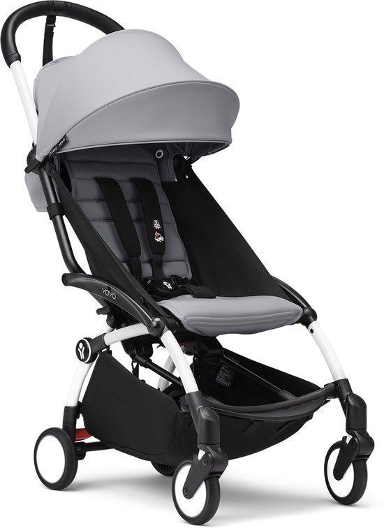 Stokke YOYO3 kinderwagen vanaf 6 maanden - Inclusief wit frame / Stone zitkussen + luifel - In een handomdraai in- en uitklapbaar - Licht en compact - Past in handbagage
