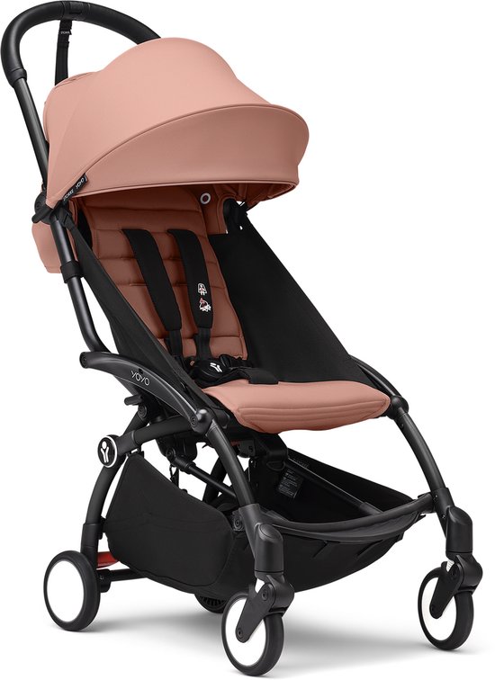Stokke YOYO3 kinderwagen vanaf 6 maanden - Inclusief zwart frame / Ginger zitkussen + luifel - In een handomdraai in- en uitklapbaar - Licht en compact - Past in handbagage van Stokke