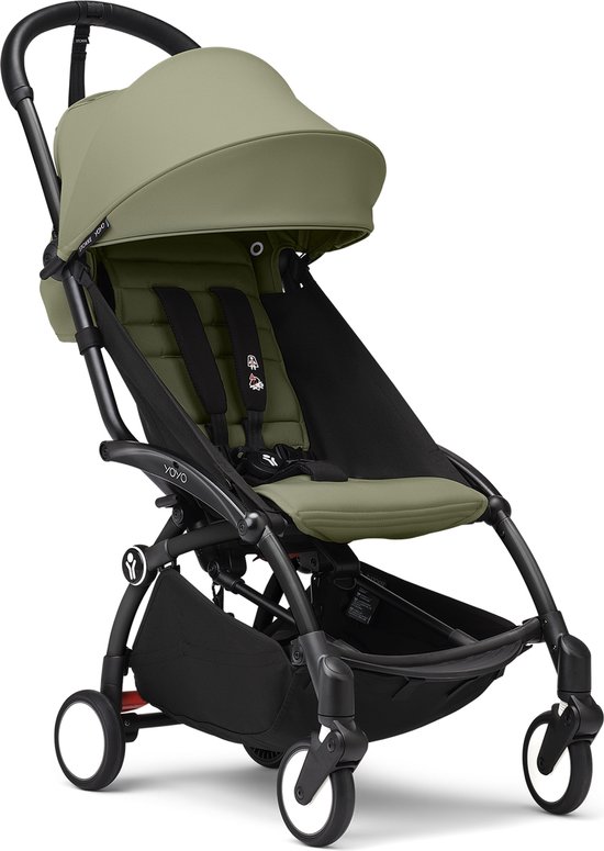 Stokke YOYO3 kinderwagen vanaf 6 maanden - Inclusief zwart frame / Olive zitkussen + luifel - In een handomdraai in- en uitklapbaar - Licht en compact - Compatibel met handbagage van Stokke