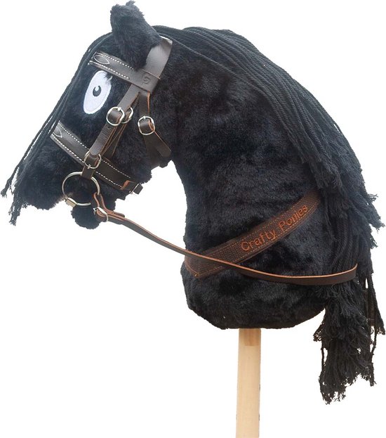 Stokpaard Crafty Ponies Hobby Horse Zwart + Staldoos & Hoofdstel van $