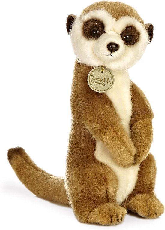 Stokstaart Knuffel - Pluche Dier - Kinderkamer Decoratie - Levensechte Details - 25 cm - Bruin Wit