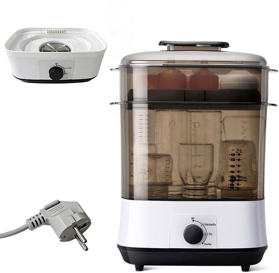 Stoomsterilisator - Babyflessterilisator - Sterilisator met meerdere lagen - Grote capaciteit - Geschikt voor babyflesjes en spenen - Sterilisatie op hoge temperatuur - Met droogfunctie - Speciaal voor baby's en peuters - 220V - Zwart