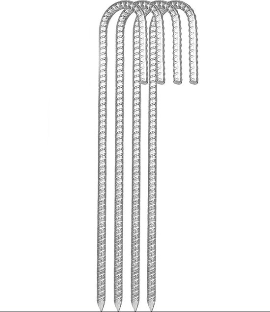 Stormharing Grondpen - 4 Stuks - XL - Ø12mm x 380mm / 40mm - 450 Gram - Gegalvaniseerde Afwerking Stalen Staaf - Tentharing - Gebogen - Grondanker van Storm