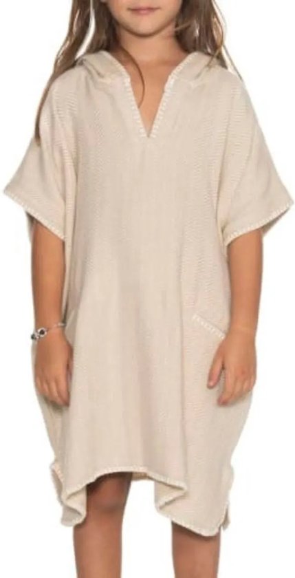 Strandponcho ZigZag Beige - maat 2-3 jaar - jongens/meisjes/unisex pasvorm - poncho handdoek voor kinderen met capuchon - zwemponcho - badcape van My Happy Kids