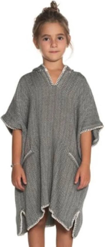Strandponcho ZigZag Black - maat 2-3 jaar - jongens/meisjes/unisex pasvorm - poncho handdoek voor kinderen met capuchon - zwemponcho - badcape van Strandmotief