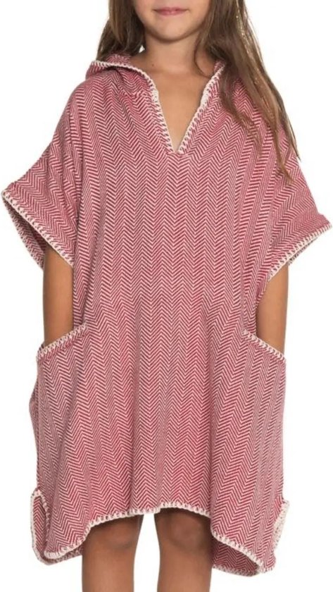 Strandponcho ZigZag Bordeaux - maat 2-3 jaar - jongens/meisjes/unisex pasvorm - poncho handdoek voor kinderen met capuchon - zwemponcho - badcape van Cabana.