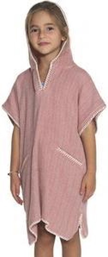 Strandponcho ZigZag Dusty Rose - maat 2-3 jaar - jongens/meisjes/unisex pasvorm - poncho handdoek voor kinderen met capuchon - zwemponcho - badcape van Little Tessa