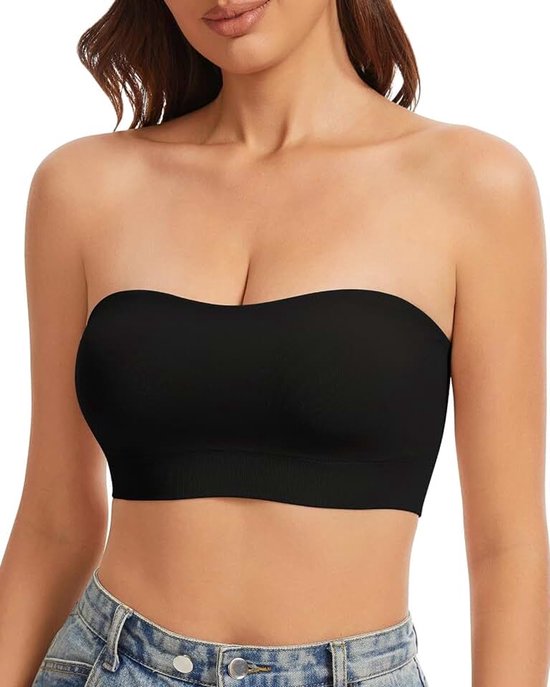 Strapless beha voor dames, strapless beha, onzichtbare push-up beha zonder beugel, bandjes, naadloze bandeau, met vormschalen en antislip band