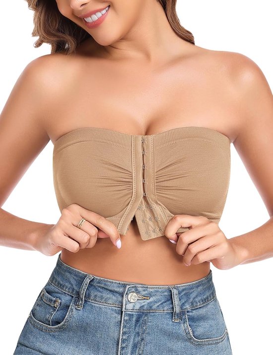Strapless beha voor dames, zonder beugel, naadloos, voorsluiting, bandeau-beha, comfortabel en zacht, niet gevoerd, ademend, crop top