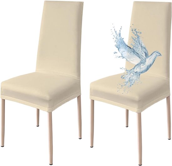 Stretchable Dining Chair Covers - 2 Pieces, Easy to Apply and Clean (Beige)